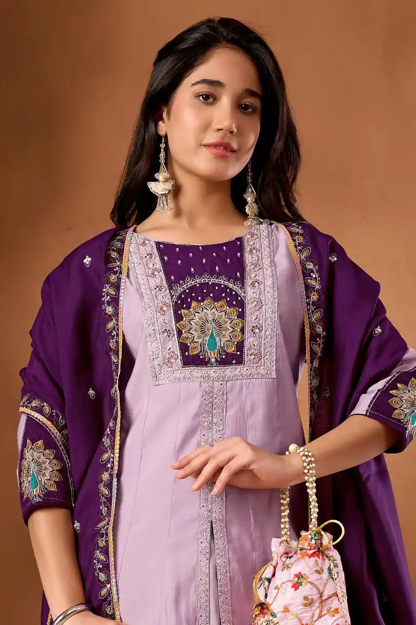 Lavender Pink Roman Silk Kurti Kalyanja Fashion